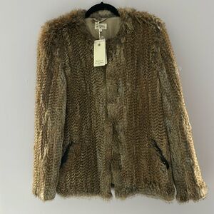 Hartford 1979 Heathered Rabbit Fur Coat Hip Length with leather pocket detail